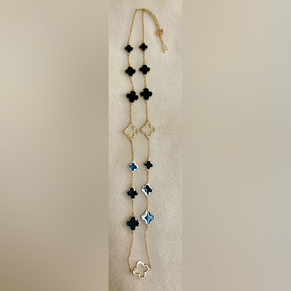 Elegant Gold and Black tone clover double or single strand necklace, - Picture 4 of 5